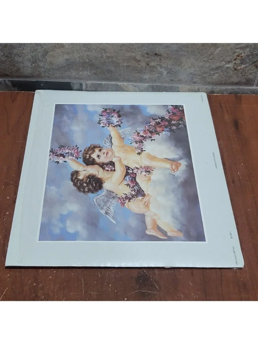 Vintage Unframed Cherubs with Flowers Art Print 1995
